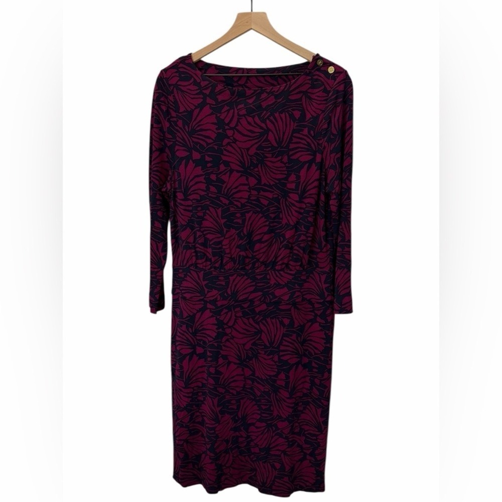 Tory Burch XL Etta Dress – Gold Logo Button Shoulder Pink Navy - Picture 3 of 9